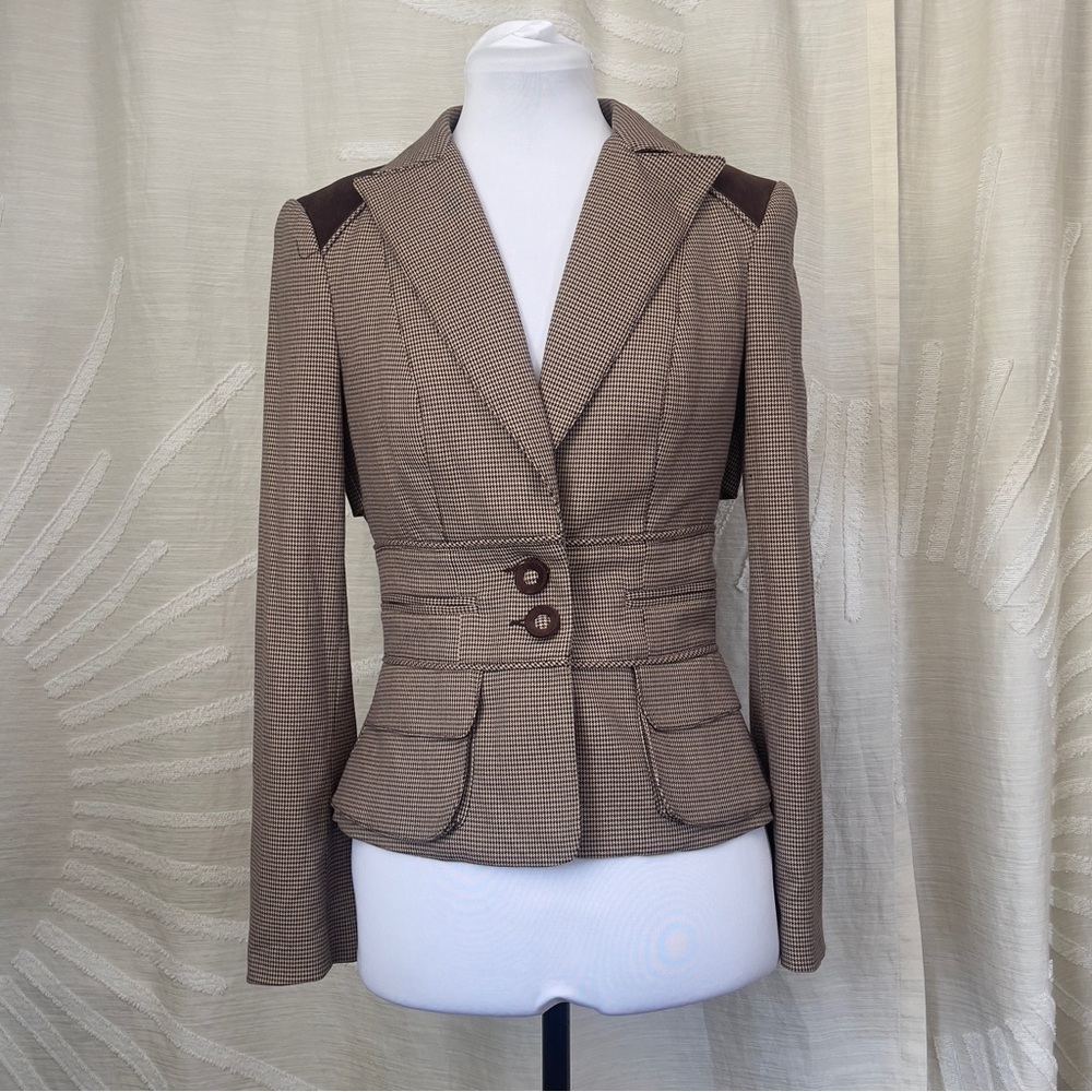 Bebe Houndstooth Jacket in Brown